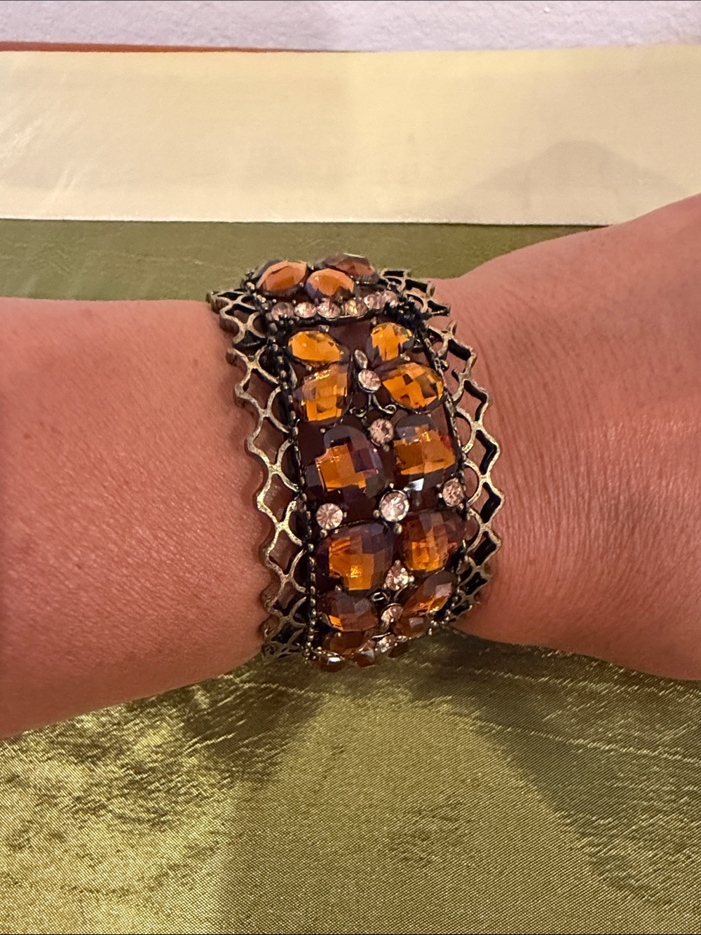 Crystal-Embellished Amber Cuff Bracelet